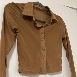 Sheer crop button up collared, long sleeve shirt- BRAND NEW UNWORN